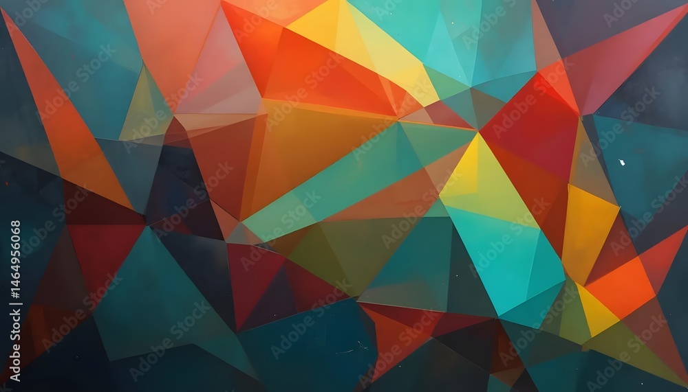 Poster abstract geometric design featuring a vibrant mix of triangles and polygonal shapes in various color