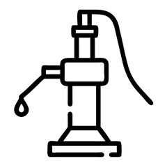 Hand Water Pump Icon ,Traditional Manual Pump, Line Art Style for Rural Water Access
