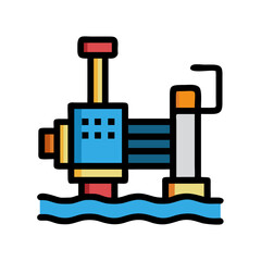 Colorful Water Pump Icon , Industrial Water Extraction Machine, Flat Style Vector