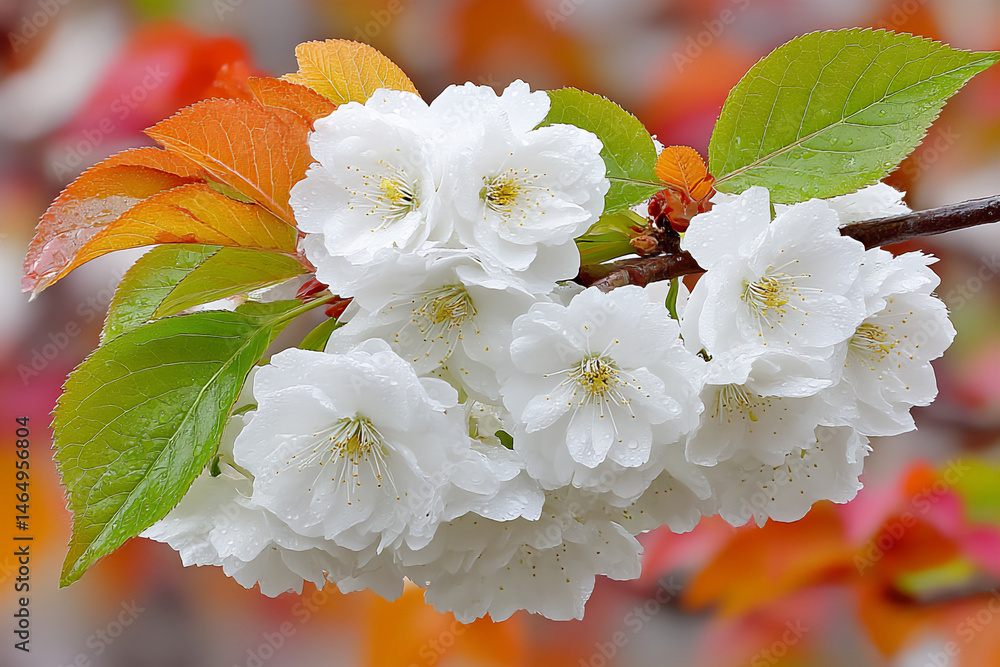 Poster a vertical color photograph captures a close-up of a cluster of white flowers in sharp focus against