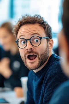 Surprised Man Wearing Glasses