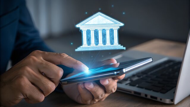 Digital banking and financial technology concept, Finance and banking networking. Businessman with digital online banking on virtual screen