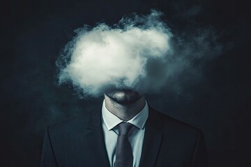A man obscured by a cloud, representing mental fog