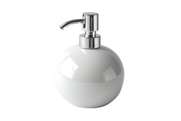 Elegant white ceramic soap dispenser with a sleek chrome pump perfect for modern bathrooms on transparent background