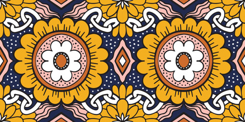 African ethnic traditional Blue pattern. fashion design in colorful. botanical abstract motif. Yellow floral Ankara prints, African wax prints. seamless beautiful Kitenge, chitenge, dutch wax style. 