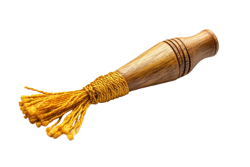 Elegant Wooden Tool with Golden Tassel isolated on black background detailed craftsmanship on transparent background