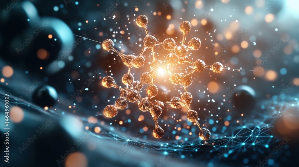 Aufkleber highly detailed close-up of a glowing microscopic neural network or molecular structure illuminated 