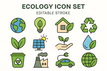 Eco-friendly Icons: A vibrant, vector-based collection of eco-friendly icons, representing sustainability, environmental protection, and a greener planet, perfect for diverse design projects.