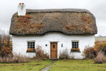 Charming Thatched Cottage Surrounded by Nature in a Serene Landscape, Perfect for Capturing the Essence of Rural Life and Tranquility in Scenic Environments