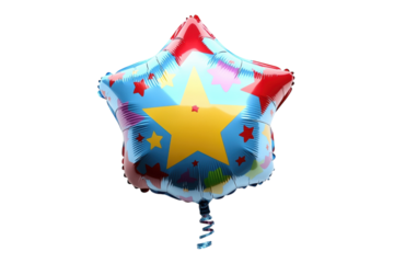 Festive star shaped balloon perfect for celebrations features vibrant colors and a playful on transparent background