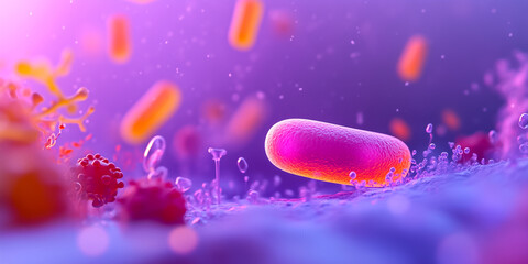 Colorful depiction of microorganisms in a vibrant and detailed microscopic environment.