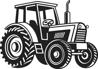 Black Silhouette Vector Illustration of a Tractor ? Agricultural Vehicle Icon for Farming and Rural Industry