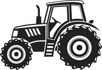 Black Silhouette Vector Illustration of a Tractor ? Agricultural Vehicle Icon for Farming and Rural Industry