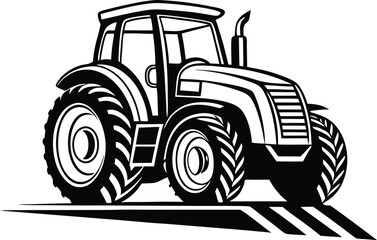 Black Silhouette Vector Illustration of a Tractor ? Agricultural Vehicle Icon for Farming and Rural Industry