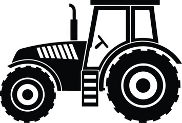 Black Silhouette Vector Illustration of a Tractor ? Agricultural Vehicle Icon for Farming and Rural Industry