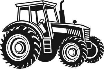 Black Silhouette Vector Illustration of a Tractor ? Agricultural Vehicle Icon for Farming and Rural Industry