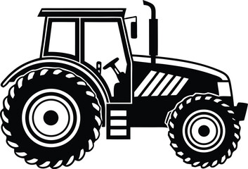 Black Silhouette Vector Illustration of a Tractor ? Agricultural Vehicle Icon for Farming and Rural Industry