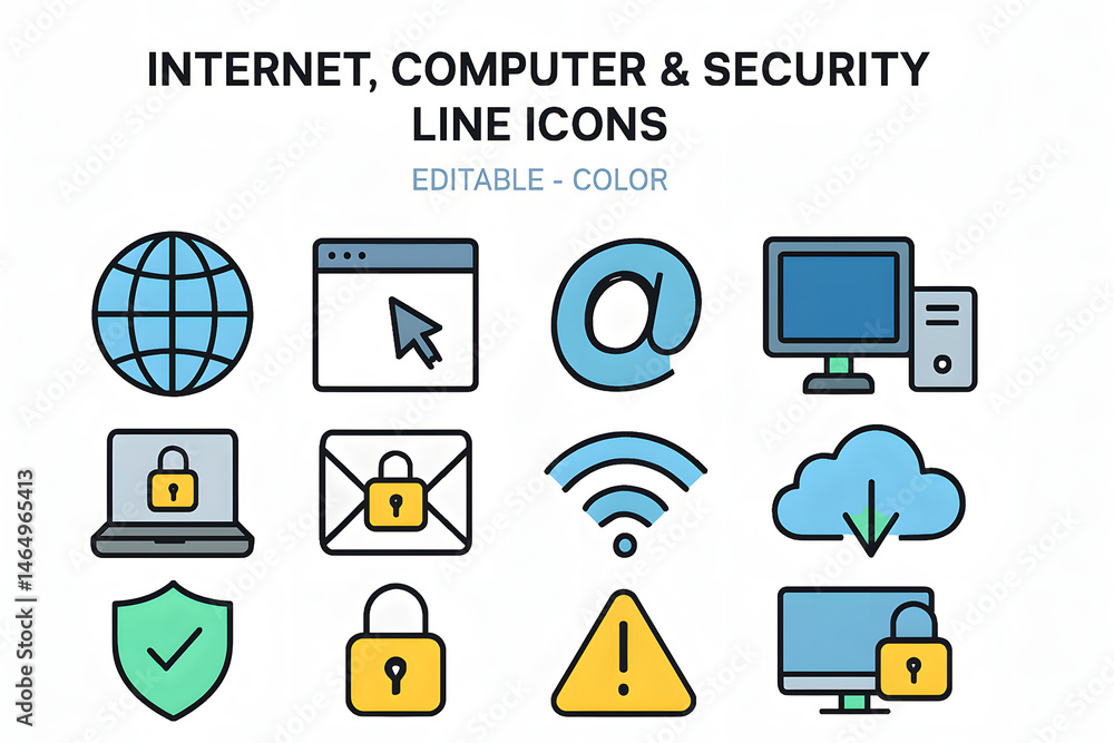 Poster digital world essentials: a vibrant collection of interconnected icons represents various digital se