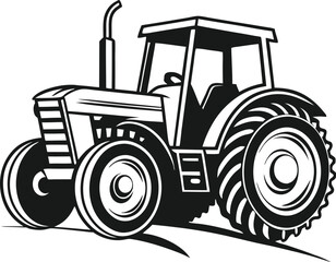 Black Silhouette Vector Illustration of a Tractor ? Agricultural Vehicle Icon for Farming and Rural Industry