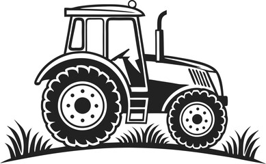 Black Silhouette Vector Illustration of a Tractor ? Agricultural Vehicle Icon for Farming and Rural Industry