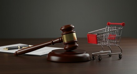 Conceptual image representing legal aspects of commerce, consumer rights, and regulations in the retail and shopping sectors.