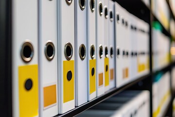 Organized white file folders on shelves