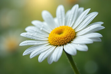 Obraz premium Delicate close up of white daisy flower with water droplets in a natural garden setting