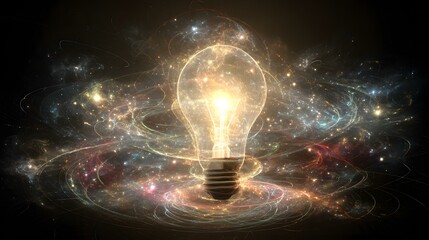 bulb surrounded by swirling colorful energy lines, symbolizing a burst of creativity