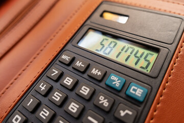 Retro digital calculator with leather trim