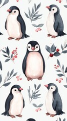 Obraz premium Cute Penguin Pattern Illustration