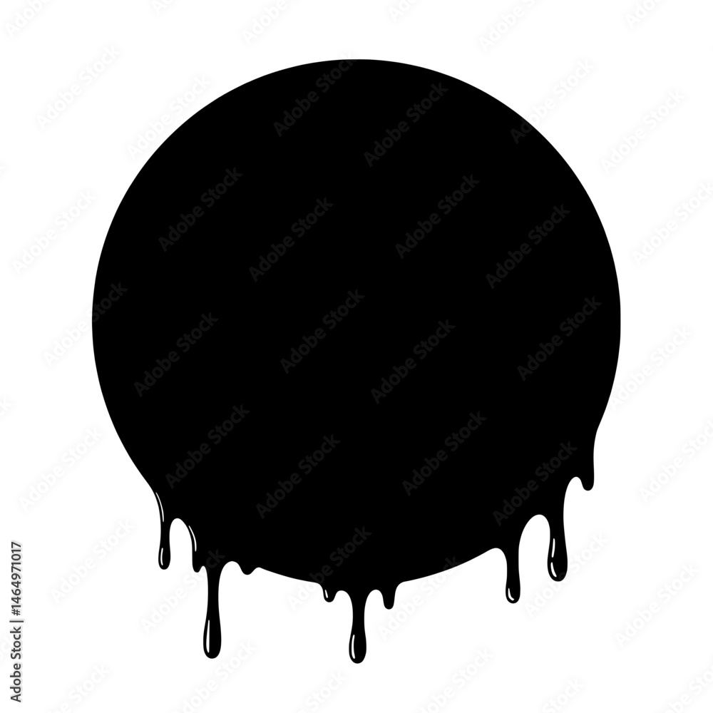Poster dark circle abstract design: the bold design features a black circle, from which drips of black pain