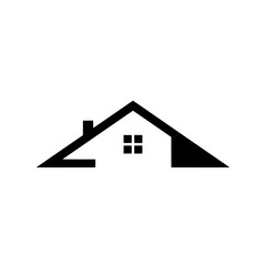 Home Silhouette Icon: Clean black and white minimalist silhouette of a house icon, perfect for design.