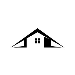 Abstract Home Icon: A minimalist illustration of a house icon with a stylized roofline and windows, symbolizing shelter, home, and property ownership. It's perfect for real estate, architecture.
