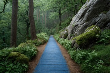Serene Blue Path: A Mystical Forest Walk