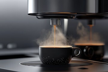 Espresso machine pouring hot coffee into a cup