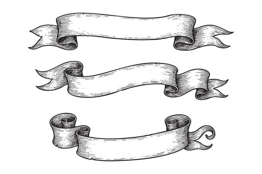 vintage ribbon set woodcut engraving vector illustration