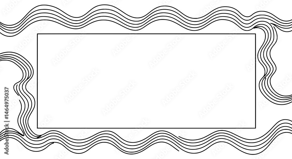 Fototapete Blank Canvas Frame: A clean, minimalist frame with a rectangular center, embraced by elegant wavy lines. Ideal for adding custom text, suitable for various graphic design needs.