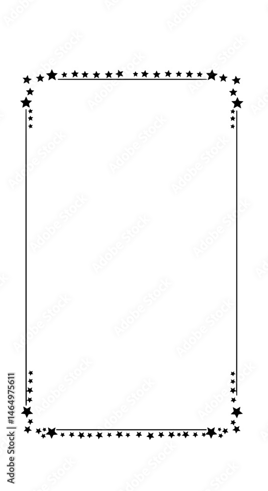 Poster starry border frame: elegant black and white frame with a simple star design, perfect for adding a t
