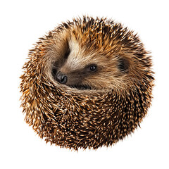 Obraz premium A curled-up hedgehog in a defensive pose, showcasing its protective spikes and adorable features