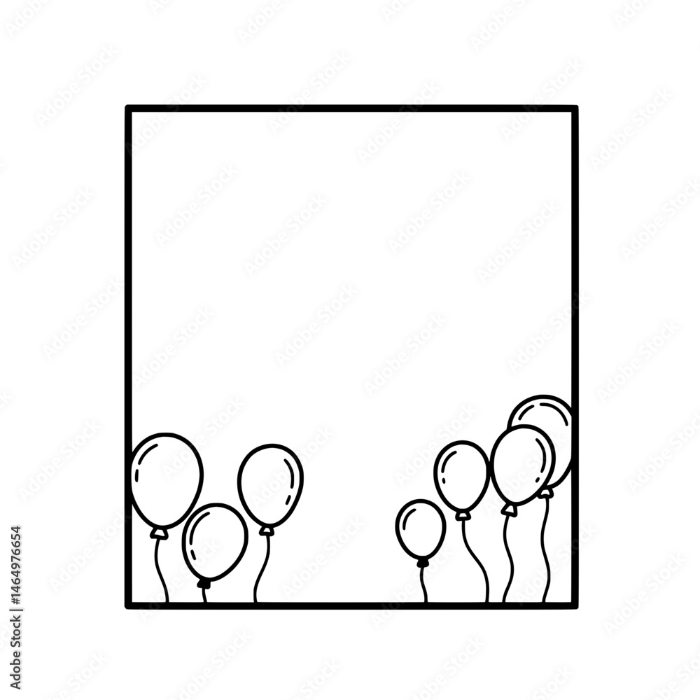 Poster Balloons Border: A minimalistic outline of balloons form a joyful border or frame with a rectangular empty space for customizable text and elements.