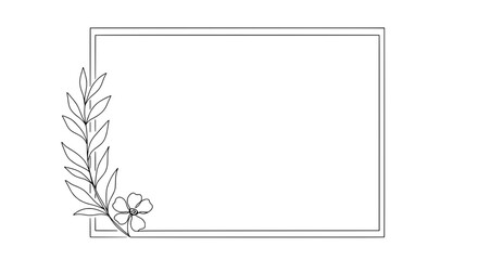 Fototapeta premium Floral Frame Border: Elegant minimalist line art floral frame border design, featuring a single flower and leaves. Perfect for adding a touch of nature to your designs.
