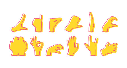 Fototapeta premium Colored hand gestures silhouettes. Hands outline. Vector illustration