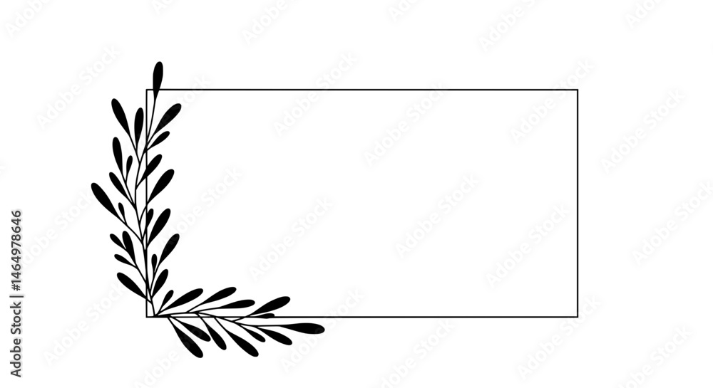Poster floral rectangle frame: elegant rectangular frame adorned with a corner flourish of stylized leaves,