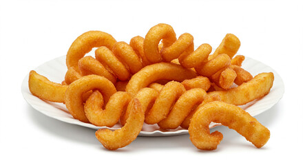Crispy Curly Fries on Plate Appetizing Fast Food Treat Still Life