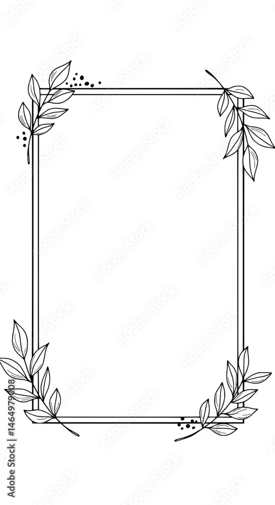 Aufkleber elegant floral frame: a simple yet elegant rectangular frame adorned with delicate line art leaves, 