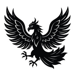 Fototapeta premium Black and white phoenix silhouette on white background