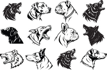 Dog head silhouette set