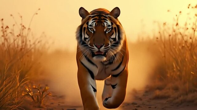 Tigre de Bengala adulto corriendo