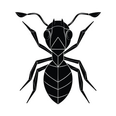 Black and white stylized ant illustration vector design featuring a geometrical representation with clear lines and shapes