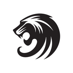 Fototapeta premium Vector tribal art illustration of a black silhouette design featuring an elephant head, a horse, and a wild lion face as a symbol